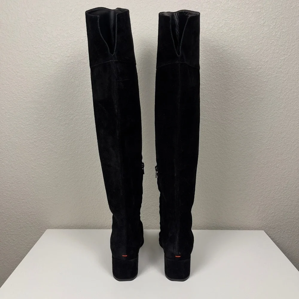 AEYDE Letizia Over the Knee‎ Boots Black Suede Square Toe Block Heel EU 37